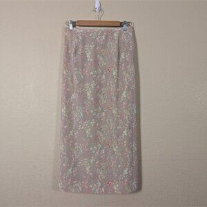 Vtg 90s Norton McNaughton Floral Midi Skirt Split Back L Cottagecore Fairy